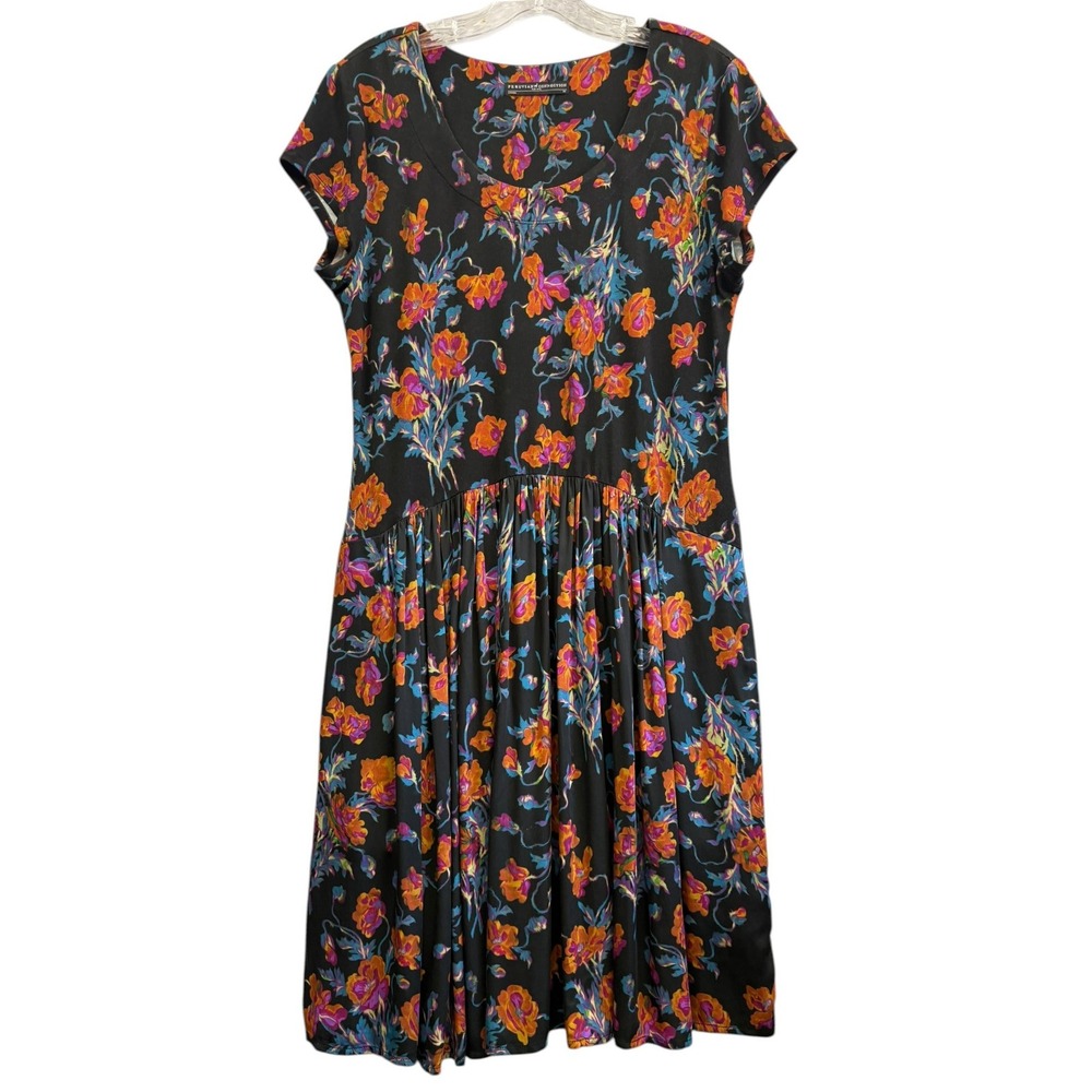 Peruvian Connection Le Midi Floral Fit Flare Dress Short Sleeve Knit Casual M